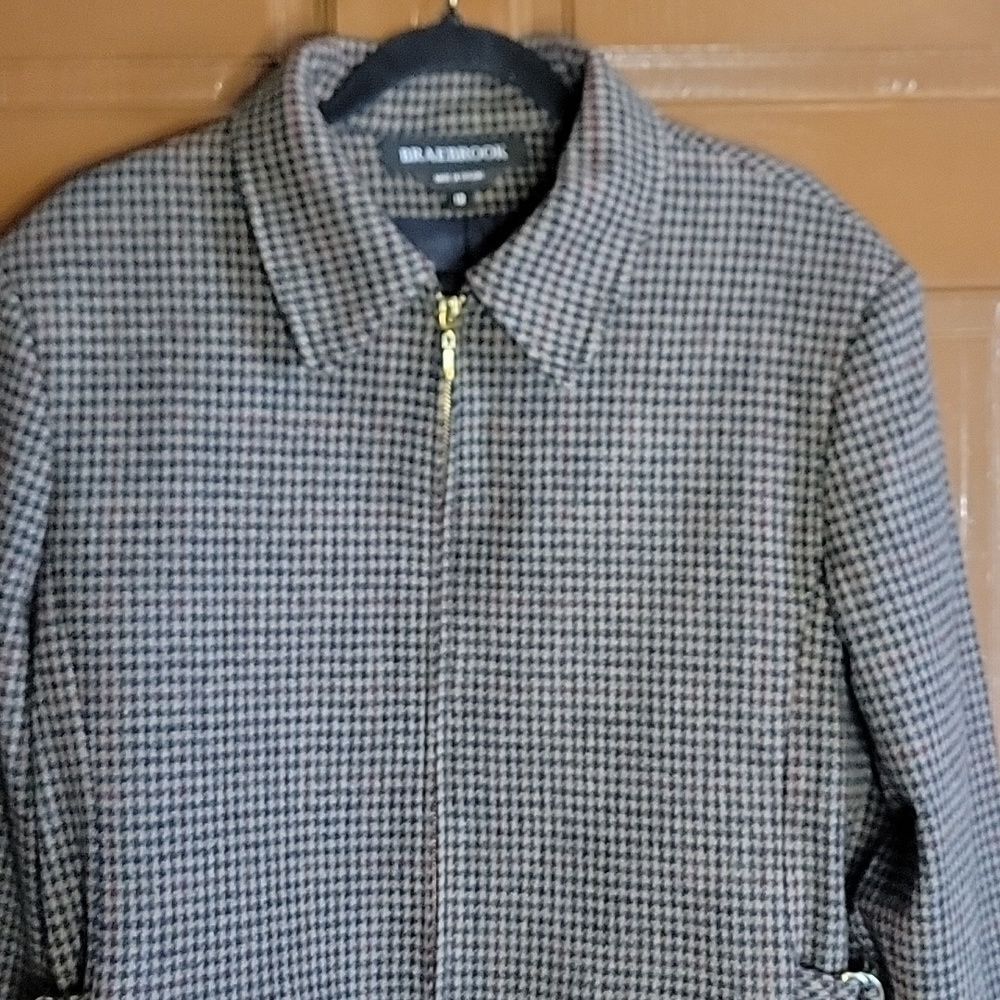 Braebrook-Wool Houndstooth tan,navy burgundy short jkt Size 12 NWT. - Picture 8 of 16